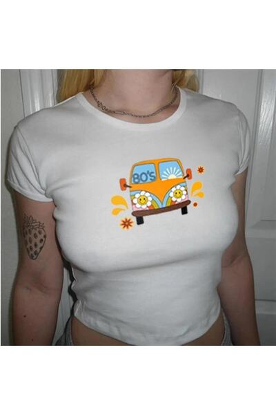 Gofeel Vintage Car 80's Μπλουζάκι με σχέδιο σε λευκό χρώμα Harajuku για γυναίκες