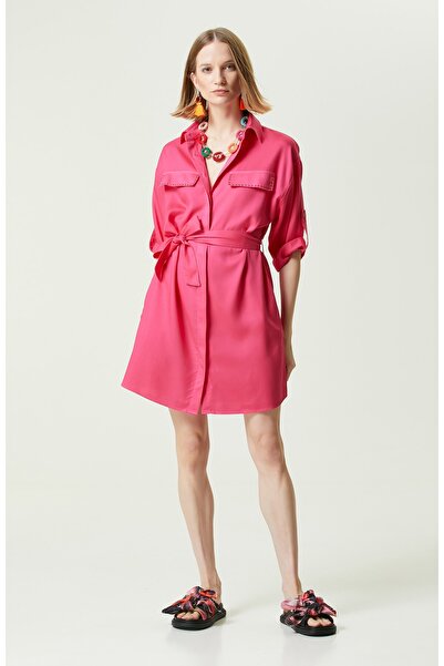 Network Pembe Kısa Kollu Denim Elbise