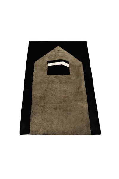 Dericibey Black Plush Border And Kaaba Motif Lamb Fur Prayer Rug