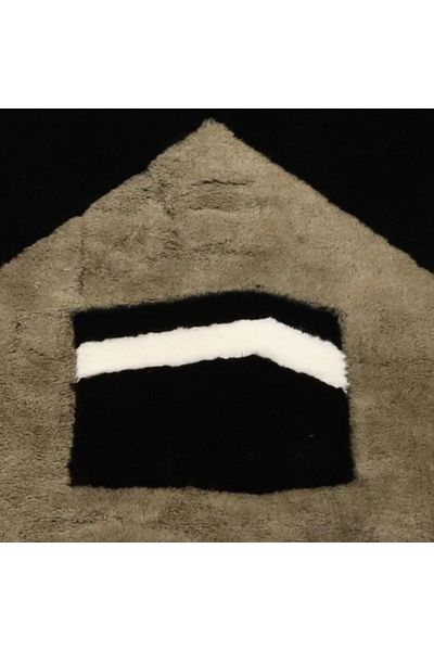 Dericibey Black Plush Border And Kaaba Motif Lamb Fur Prayer Rug