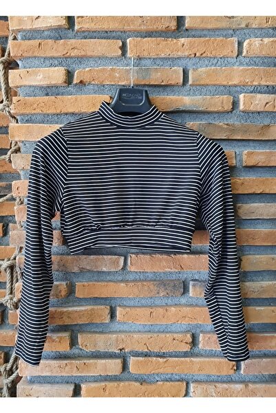 ModaCanel Μόδα μπλούζα Canel Crop Lycra Μαύρο και άσπρο ριγέ εσώρουχο