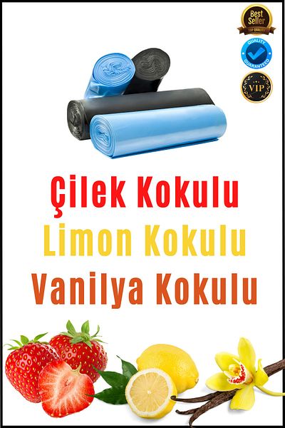 OverPazar 3-Piece Medium Scented Garbage Bag Garbage Bag Strawberry Vanilla Lemon Scented Garbage Bag 55*60 Cm