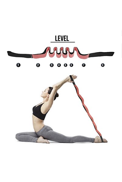 Rebuwo Sekiz Kademeli Yoga Germe Esneme Kayışı Çift Renkli (Pudra Pembe - Siyah)