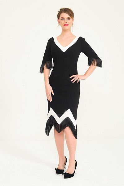 SpringStore Rochie de seara scurta combinata in zigzag negru