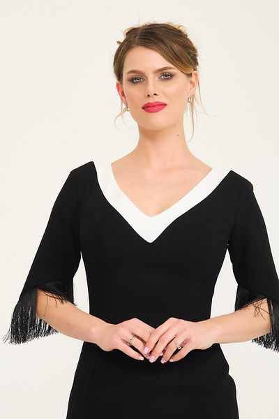 SpringStore Rochie de seara scurta combinata in zigzag negru