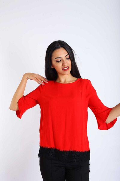 Blues Outlet Women's Lace Detailed Blouse-red