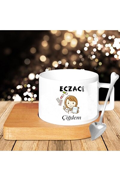 Hayaller Dükkanı Eczacı Baskılı Fincan Altılık Ve Kaşık Kişiye Özel Set-