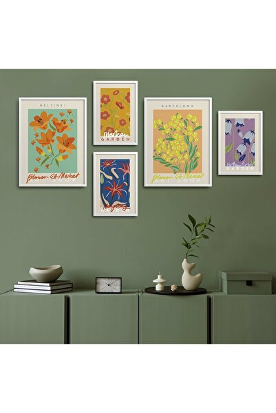 HOMEPACK Set de pictură din 5 piese cu cadru laminat alb Five-007