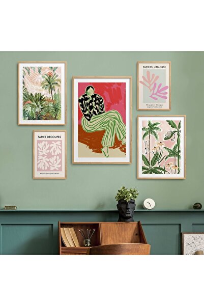 HOMEPACK Doğal Ahşap Çerçeveli 5'li Tablo Seti Beşli-012