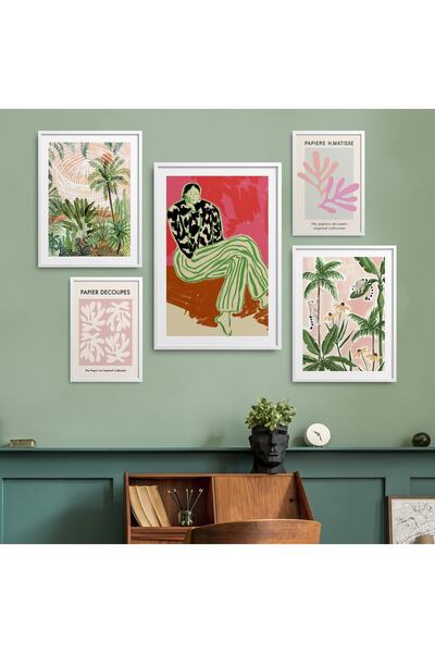 HOMEPACK Beyaz Lamine Çerçeveli 5'li Tablo Seti Beşli-012