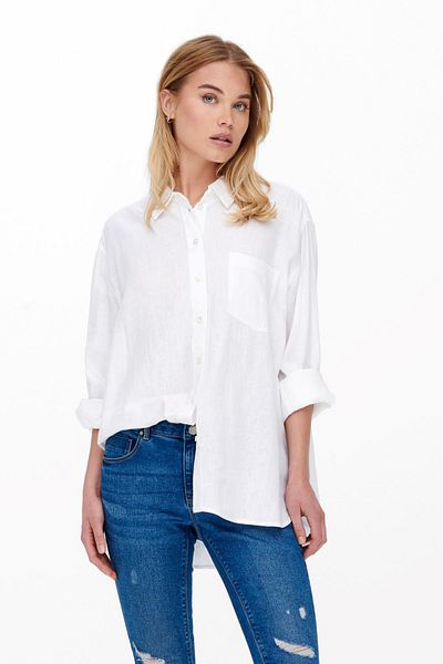 ONLY Women's Onltokyo Pocket Detailed Linen Shirt 15259585 Ecru