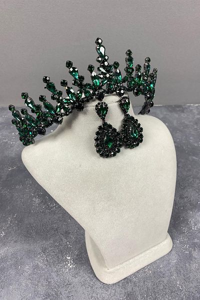 Hobigram Set de cercei și coroană de mireasă Green Cooper Shuttle Stone – Coroană, Crystal Stone, Model elegant – Taç