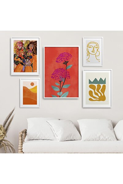 HOMEPACK Beyaz Lamine Çerçeveli 5'li Tablo Seti Beşli-014