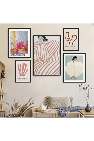 HOMEPACK Siyah Lamine Çerçeveli 5'li Tablo Seti Beşli-017