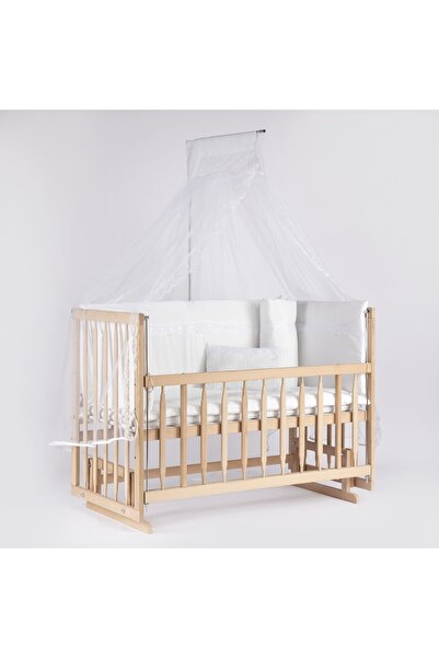 bebeget Süper Full Natural Ahşap Beşik 4 Kademeli Anne Yanı Sallanır Bebek Be...