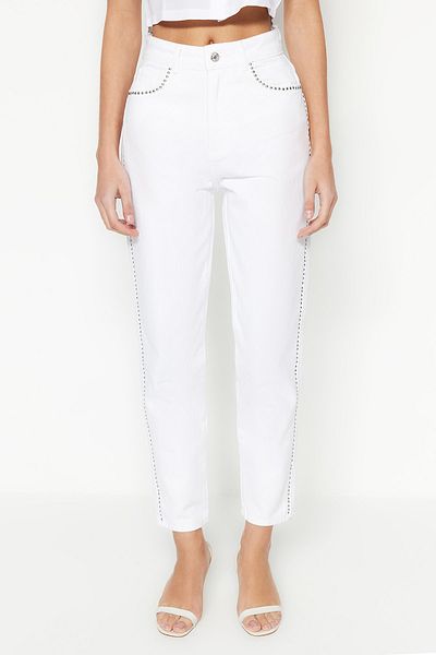 Trendyol Collection White Troc High Waist Mom Jeans TWOSS23JE00215