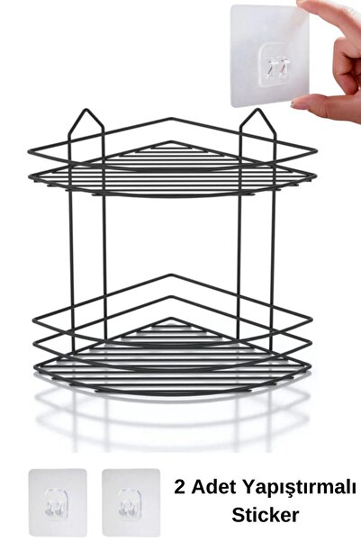 Kitchen Store Yapıştırmalı Siyah 2 Katlı Banyo Köşeliği Şampuanlık Köşelik Ba...