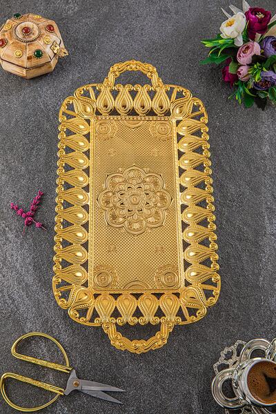 Genel Markalar 22x43x2cm Altınrenk Dikdörtgen Tepsi, şık ve kullanışlı ev aks...