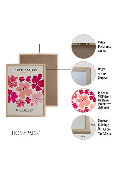 HOMEPACK Doğal Ahşap Çerçeveli 5'li Tablo Seti Beşli-031