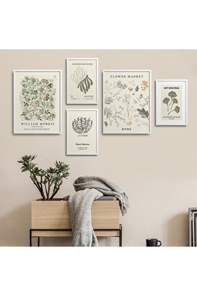 HOMEPACK Beyaz Lamine Çerçeveli 5'li Tablo Seti Beşli-032