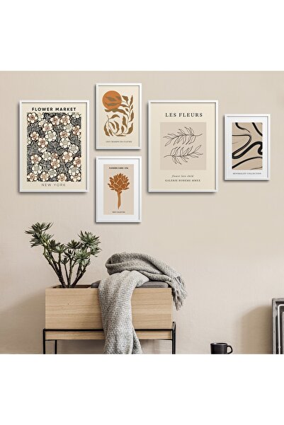 HOMEPACK Set de pictură din 5 piese cu cadru laminat alb Five-033