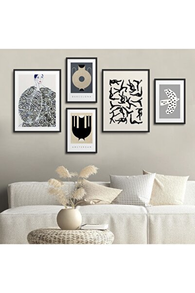 HOMEPACK Black Laminated Frame 5-Piece Painting Set Five-Piece-040