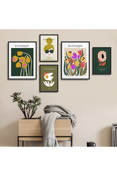 HOMEPACK Siyah Lamine Çerçeveli 5'li Tablo Seti Beşli-043