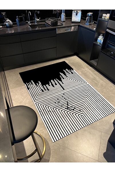 Rugs Modern Halı Mira 1121 Siyah Beyaz Çizgili Geometrik Dokuma Taban Halı