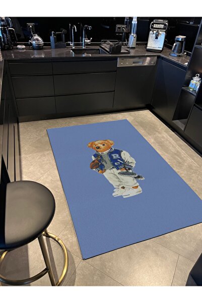 Rugs Modern Halı Mira 952 Sevimli Ayı Figürlü Mavi Desenli Dokuma Taban Halı