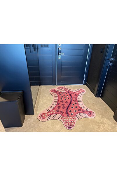Rugs Modern Halı Mira 1109 Pembe Kaplan Figürlü Dokuma Taban Halı