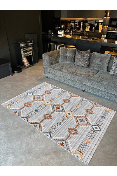 Rugs Modern Halı Mira 1092 Açık Gri Geometrik Desen Temalı Çok Renkli Dokuma ...