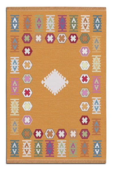 Rugs Modern Halı Mira 942 Orange Ethnic Patterned Fringed Woven Base Carpet