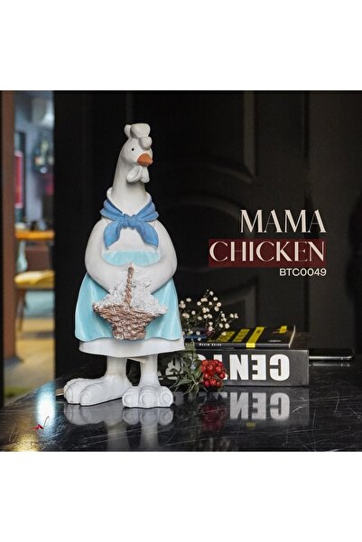 MÜKEMEL Mavi Eşarplı ve Sepetli El Yapımı Seramik Tavuk Figürü Çiftlik Evi De...