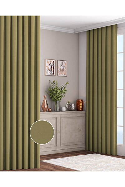 Altındaş Tekstil Keten Fon Perde Ekstrafor Büzgülü (PİLESİZ) Tek Kanat Olive ...