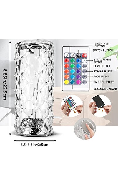 ALFAGİFT Masa Lambası Şarjlı Masa Lambası Kristal Elmas Led Dokunmatik Sensör Usb Şarjlı