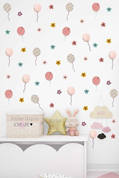 Sticker Ekspres Ipli Balonlar Ve Çiçekler Çocuk Odası Duvar Sticker Seti