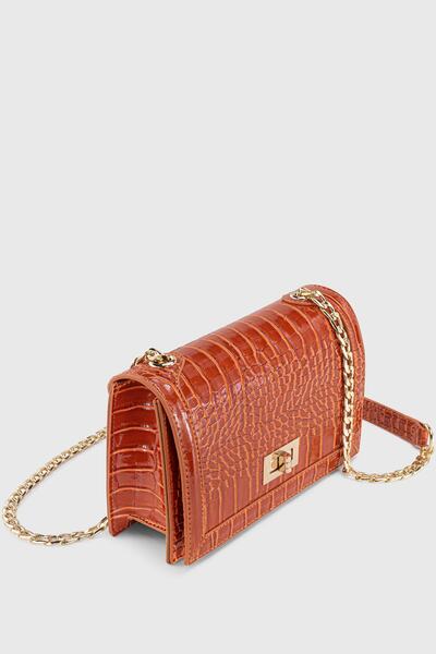 Housebags Γυναικεία τσάντα χιαστί 224 με πορτοκαλί αλυσίδα με κροκόδειλο σχέδιο