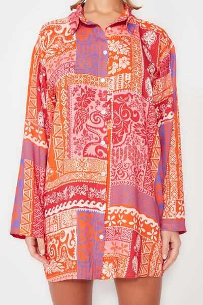 Trendyol Collection Etnikai mintás szőtt ing rövidnadrág készlet TBESS23AU00045