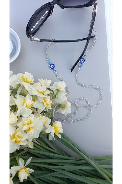Atolye Ferda Evil Eye Themed Transparent Beaded Glasses Strap Glasses Rope