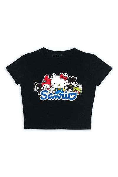 Touz Sanrio Print Detailed Black Crop Top