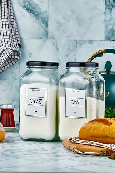 FBZhome 2-Piece 3000 Ml Flour & Salt Jar Glass Storage Container with Label