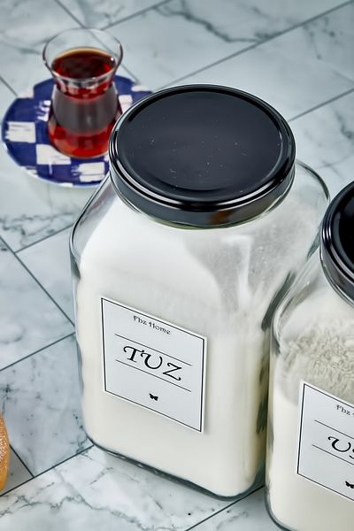 FBZhome 2-Piece 3000 Ml Flour & Salt Jar Glass Storage Container with Label