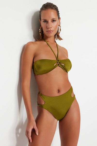 Trendyol Collection Плавки бікіні з високою талією з вирізом хакі з віконцем TBESS23BA00030