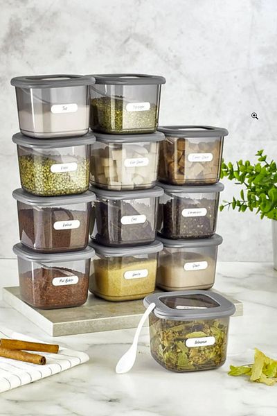 Vienev Square Food Storage Container Set with Label and Spoon 12 Pieces 0.55 Small Size Anthracite