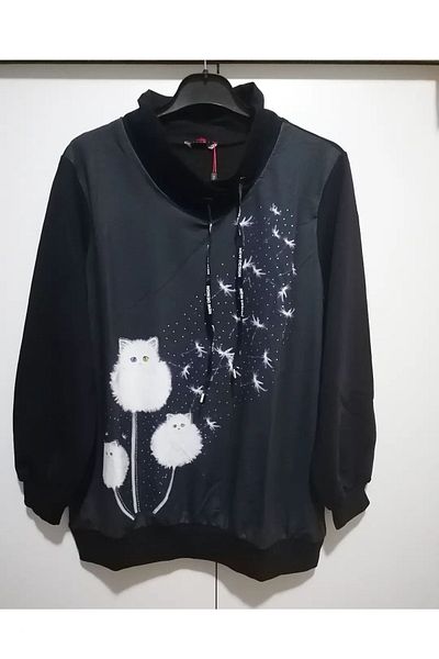 anne moda ankara Βαμβακερό μακρυμάνικο αθλητικό φούτερ με στάμπα γάτας