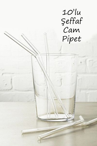Sekiz8 Set of 10 Glass Straws | Transparent, Beveled |