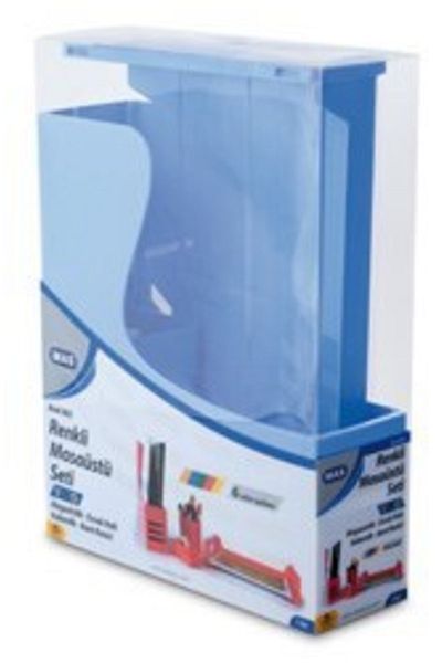 Mas Vivid 4-Piece Set - Blue (Magazine Holder-Briefcase-Tape Cutter-Pen Holder)