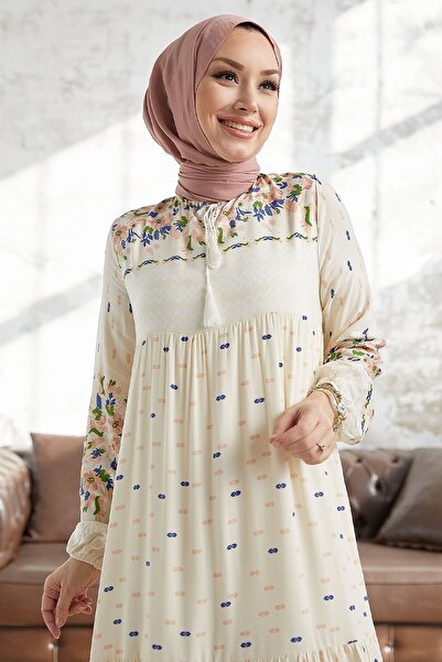 InStyle Kleid aus Viskose mit Spitze und V-Ausschnitt von Verya – Ecru