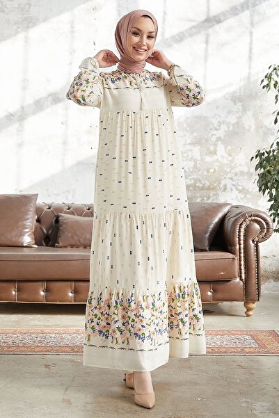 InStyle Kleid aus Viskose mit Spitze und V-Ausschnitt von Verya – Ecru