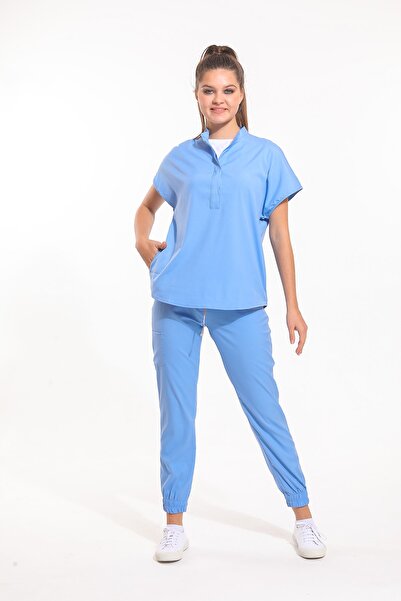 Wio Uniform Sanem Kadın Likralı Üniforma Takımı - Buz Mavi